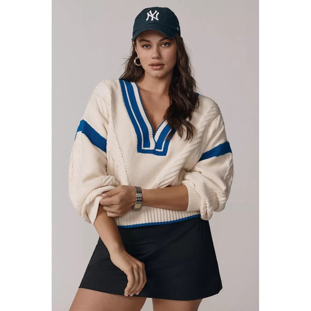 NWT Size 3X - Anthropologie Cotton V-Neck Cable Pullover Sweater (NWT US$ 148)